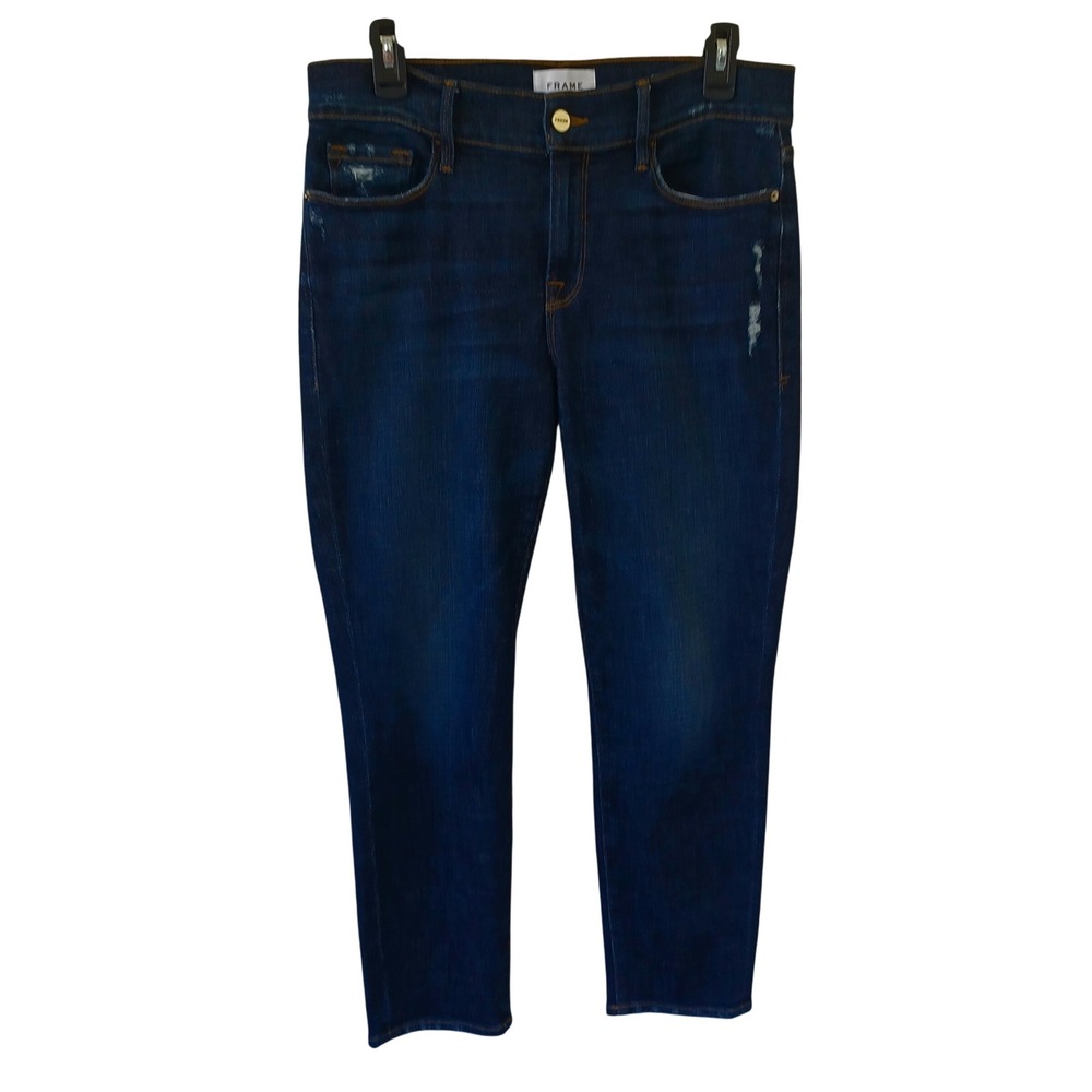 FRAME Le Garcon Crop Jeans Dark Wash Distressed Slim Boyfriend Size 28
